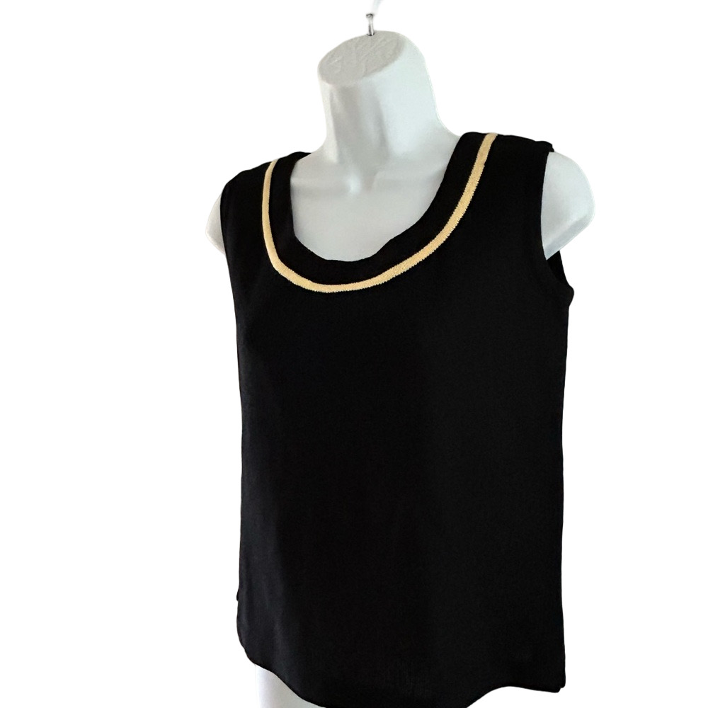 St. John Black Sleeveless Top with Yellow Accent Small